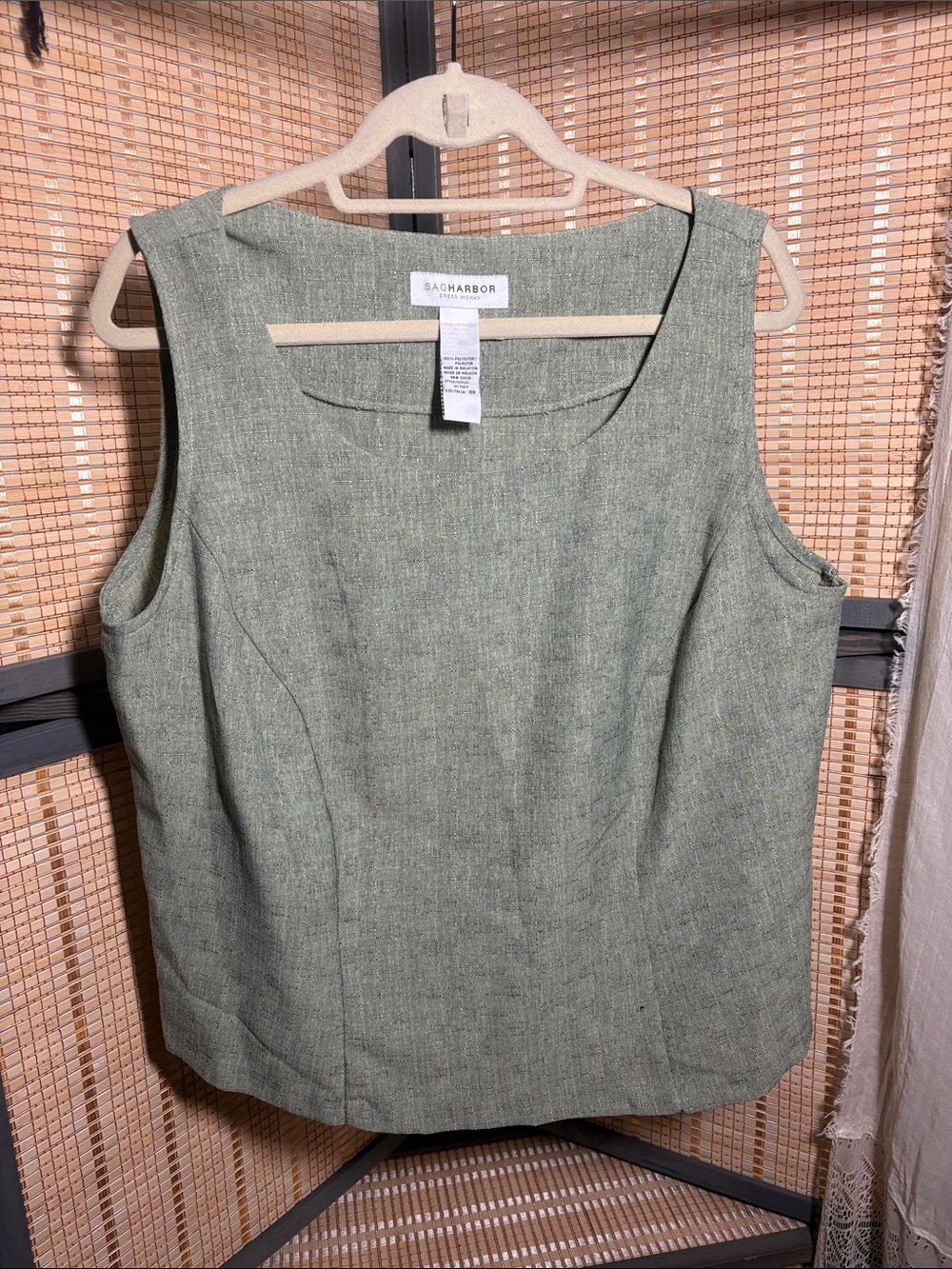 Sag Harbor Light Sage Green Sleeveless Linen-Blend Top
